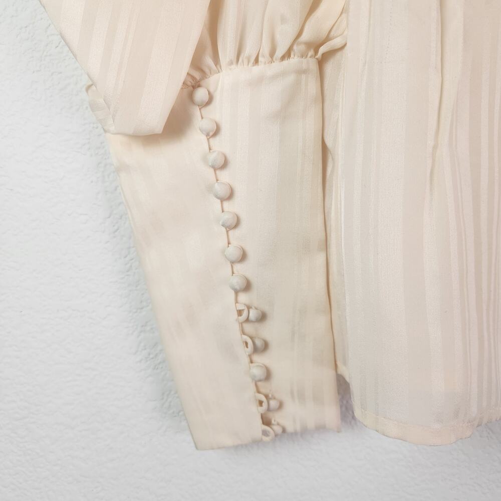 Vintage Jerri Sherman Silk Cream Blouse Semi Sheer Sz 6 Button Down Long Sleeve - Picture 5 of 10